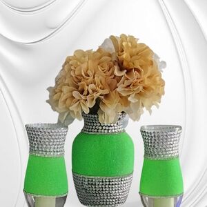 Green and Silver Decorative Vase Set